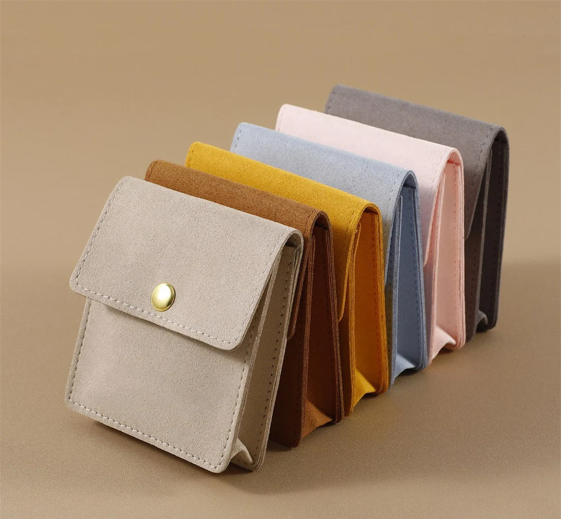 50PCS Personalized Thickening Jewelry Microfiber Pouch with divider, Multi-color Jewelry Packaging Bag for Necklace/Ring, With Gold Button