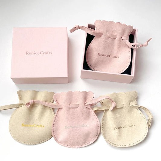 50 PCS Personalized Logo Drawstring Bags, Multi-color Cute Lucky Pouch, Custom Microfiber Jewelry Packaging Bag for Ring Wedding Favor Gift