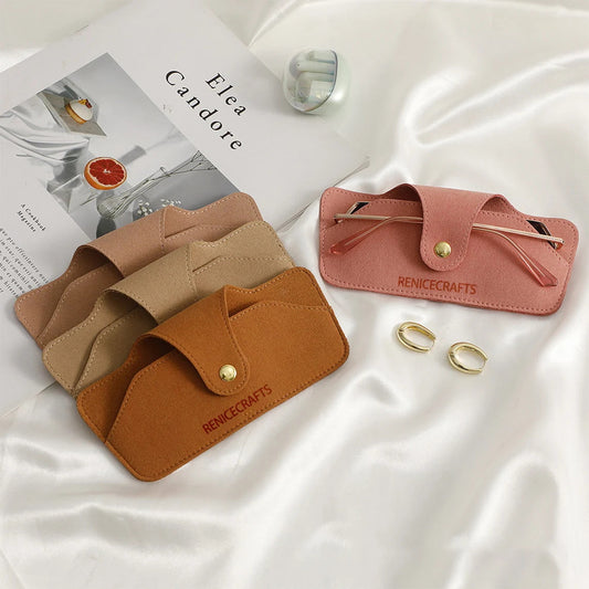 5pcs Personalized Logo Sunglasses Case With Gold Button, Custom Microfiber Eyeglass case, Multi-color glasses case, Anniversary/Party Gift