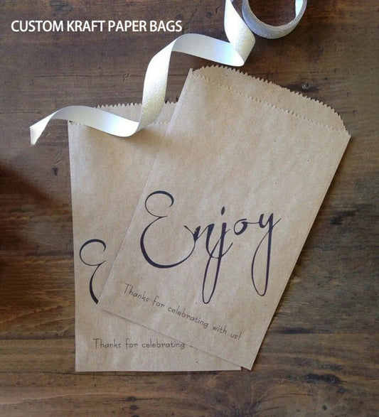 50-200PCS Personalized Kraft Wedding Favor Bags, Wedding/Party/Engagement/Anniversary Lined Paper Bags, Handmade with Love,Donut Bags/Cookie Bags