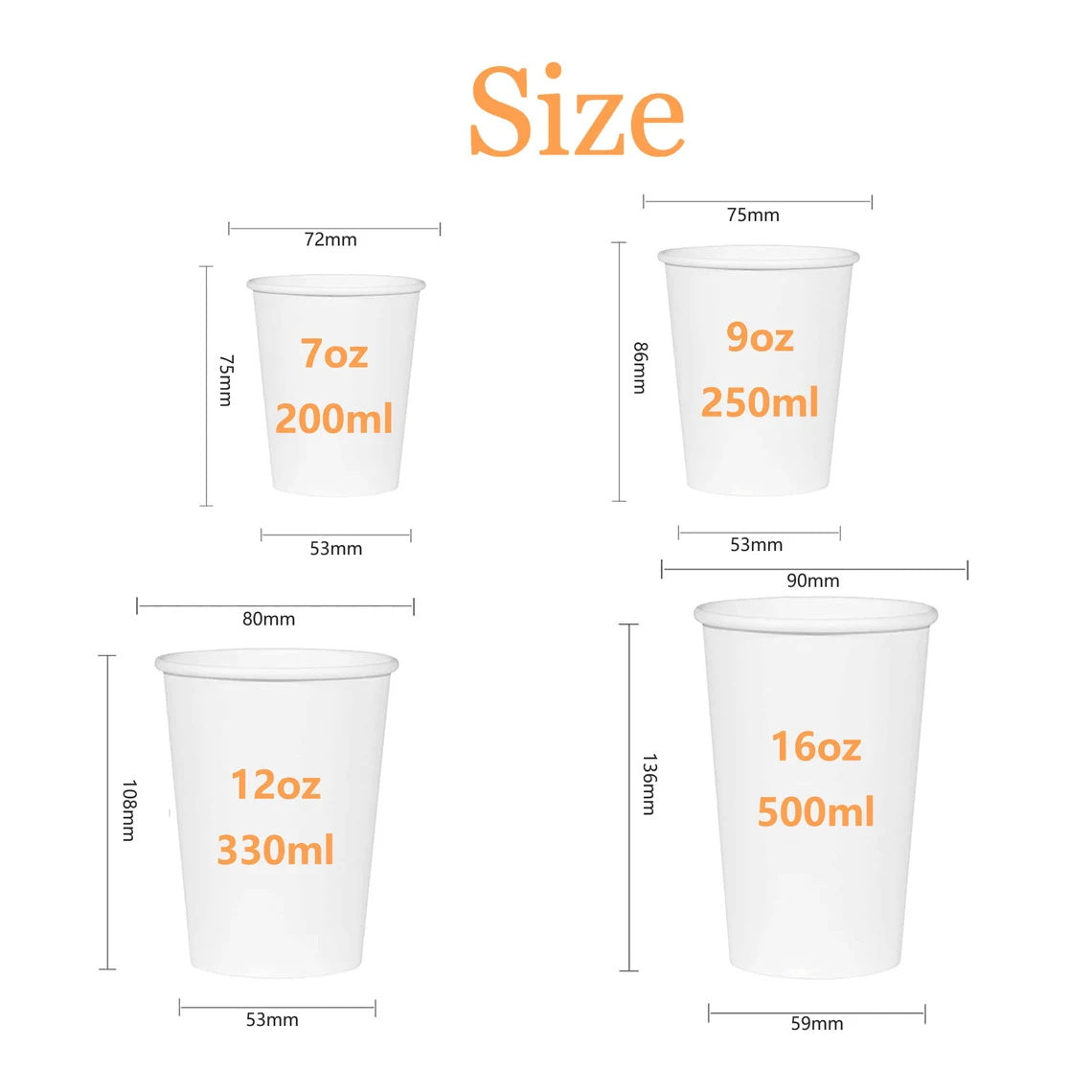 50-500pcs Personalized Disposable Paper Cups (Without Lids) Custom Coffee Cups for Wedding/Small Business/Gift/Party, Hot Cocoa Cups, Fast Shipping