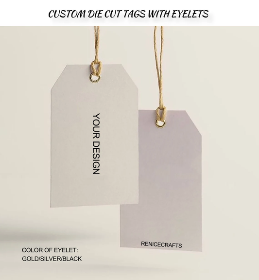 50-200PCS Personalized Die Cut Paper Tags with Eyelets (Thickness 500 GSM) Favor Swing Tags for Business/Clothes, Display Tags for Gift, Price Tags