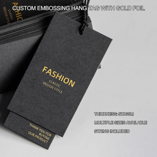 50-500PCS Personalized Embossing Hangtags with Gold Foil (Thickness: 500GSM) Elegant Gift Label, Custom Gift Tags For Party/Business/Wedding/Clothes