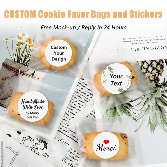 Personalized Frosted Clear Cookie Bag and Stickers with your design,Favor Package for Wedding/Baby Shower/Business/Cookie,Handmade with love