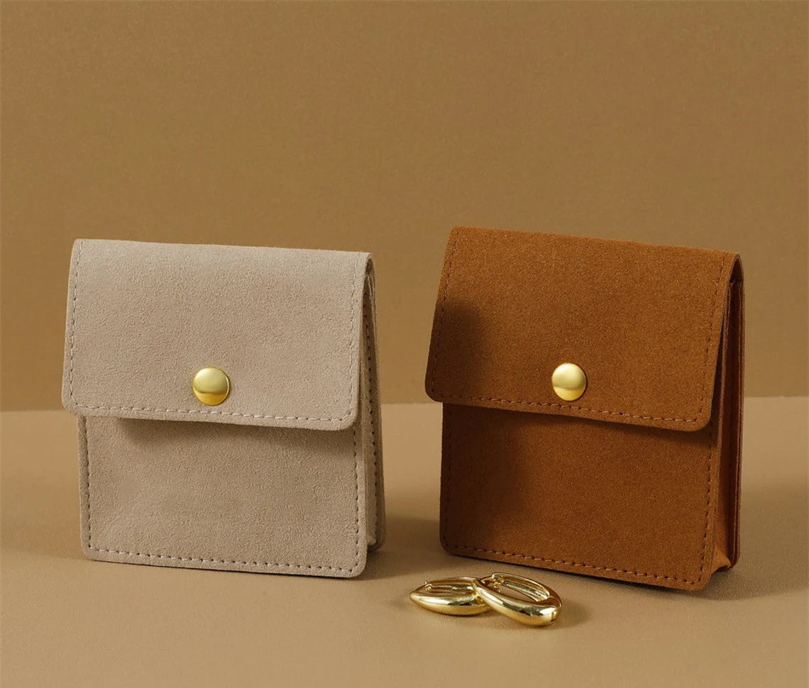 50PCS Personalized Thickening Jewelry Microfiber Pouch with divider, Multi-color Jewelry Packaging Bag for Necklace/Ring, With Gold Button