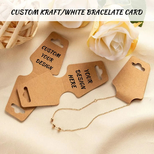 50-200pcs Personalized Kraft/White Jewelry Display Cards with your design (Thickness 300 GSM) Custom Fold Over Card for Bracelets/Headbands/Scrunchies