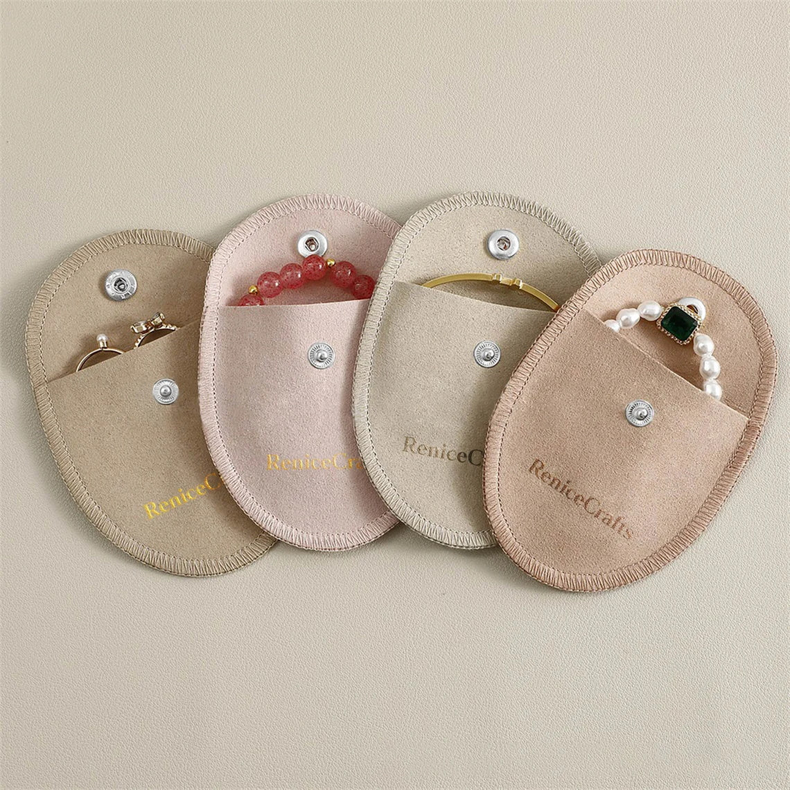 50 PCS Personalized Logo Jewelry Pouch Bag with Silver Button, Microfiber Jewellery Travel Packaging Bags, Multi-color Beautiful Gift Holder