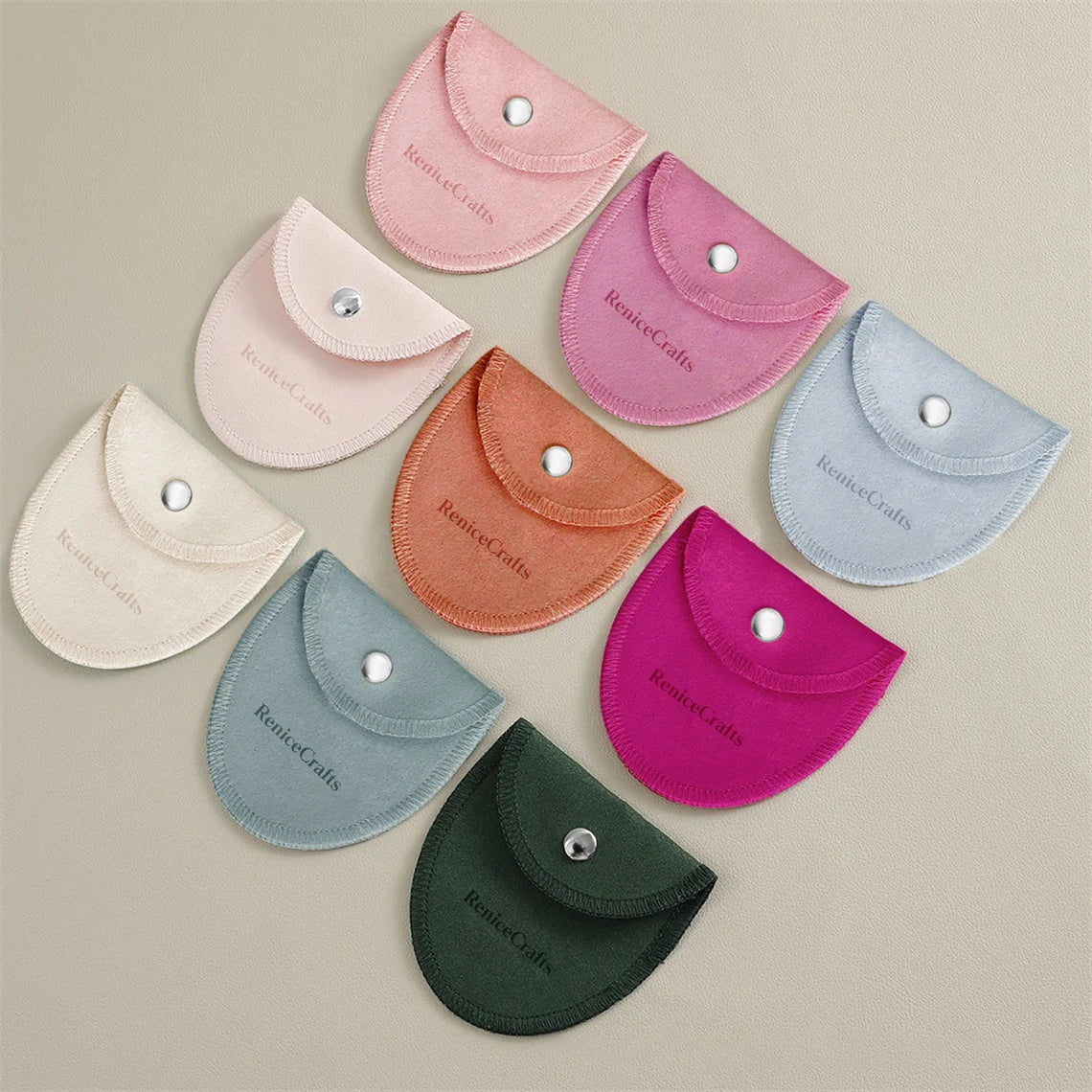 50 PCS Personalized Logo Jewelry Pouch Bag with Silver Button, Microfiber Jewellery Travel Packaging Bags, Multi-color Beautiful Gift Holder
