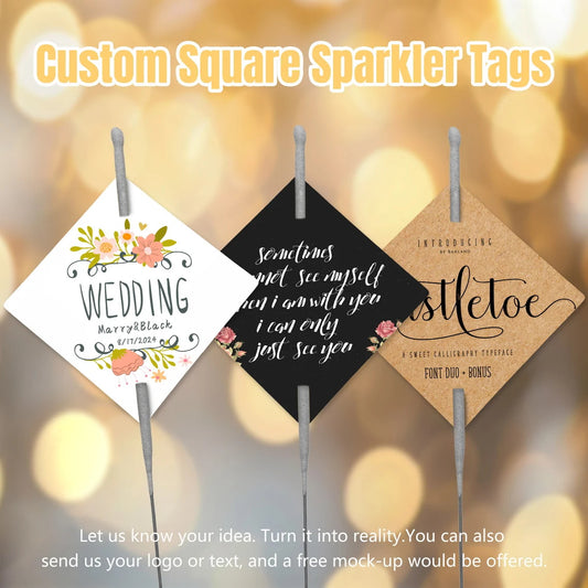 50-200pcs Personalized 2" Square Sparkler Tags, Custom Wedding Sparkler Cards with your design, Favor Decor for Wedding/Party/Gift, Sparkler Sleeves
