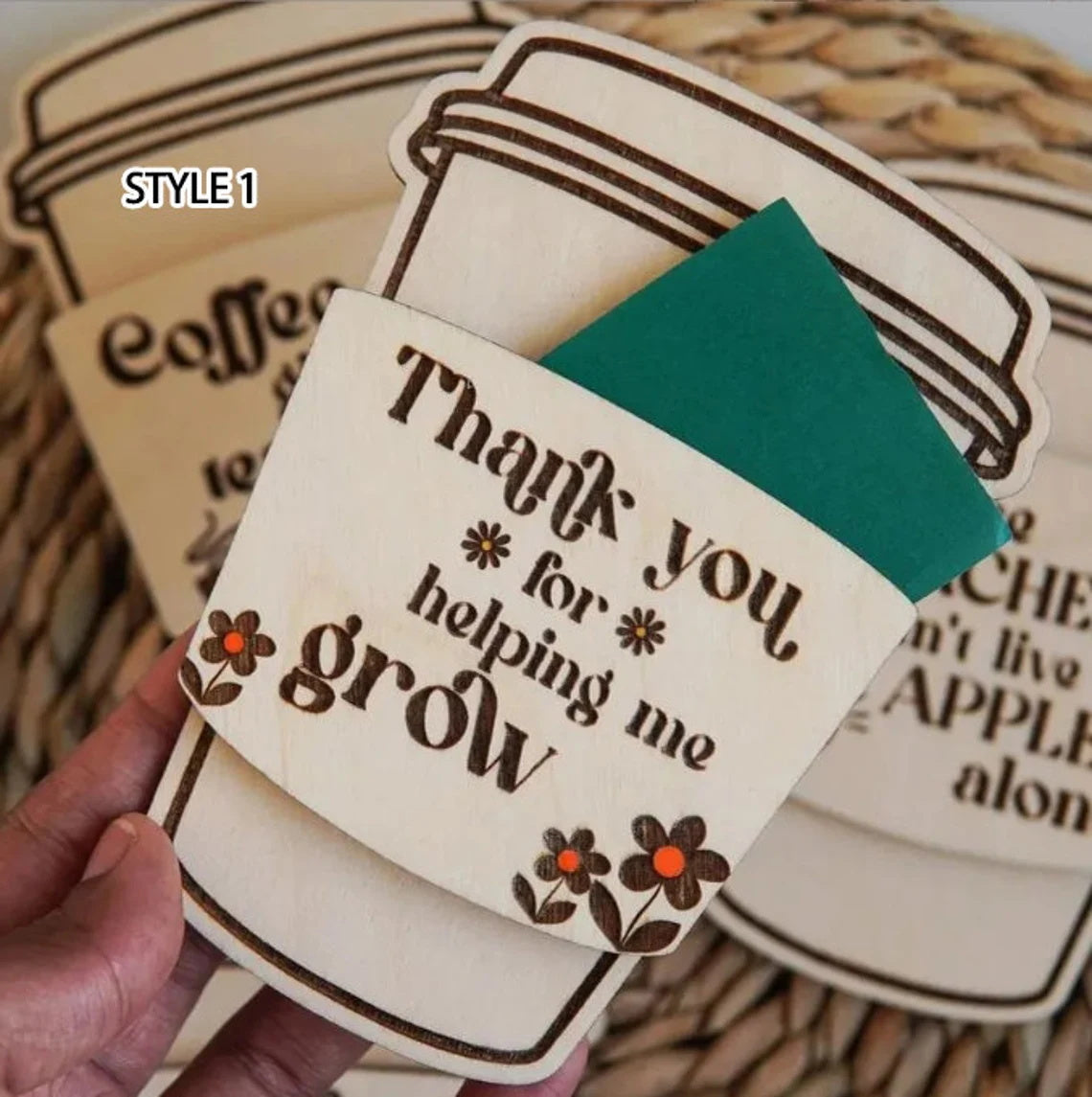 1 PCS Personalized Teacher Gift Card Wooden Holder, Custom appreciation Gift for Teachers, Teacher Appreciation Week Gift, Coffee Gift Card Holder