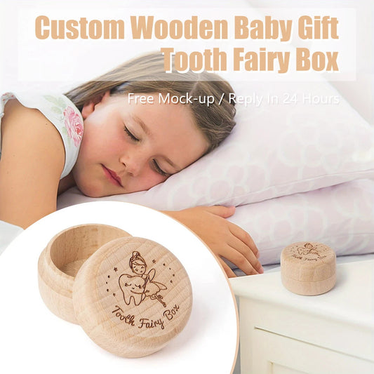 1 pcs Custom Wooden Baby Gift Tooth Fairy Box, Personalized First Birthday Gift, Engraved Keepsake Tooth Box for Baby, Tooth Holder, Keepsake Box