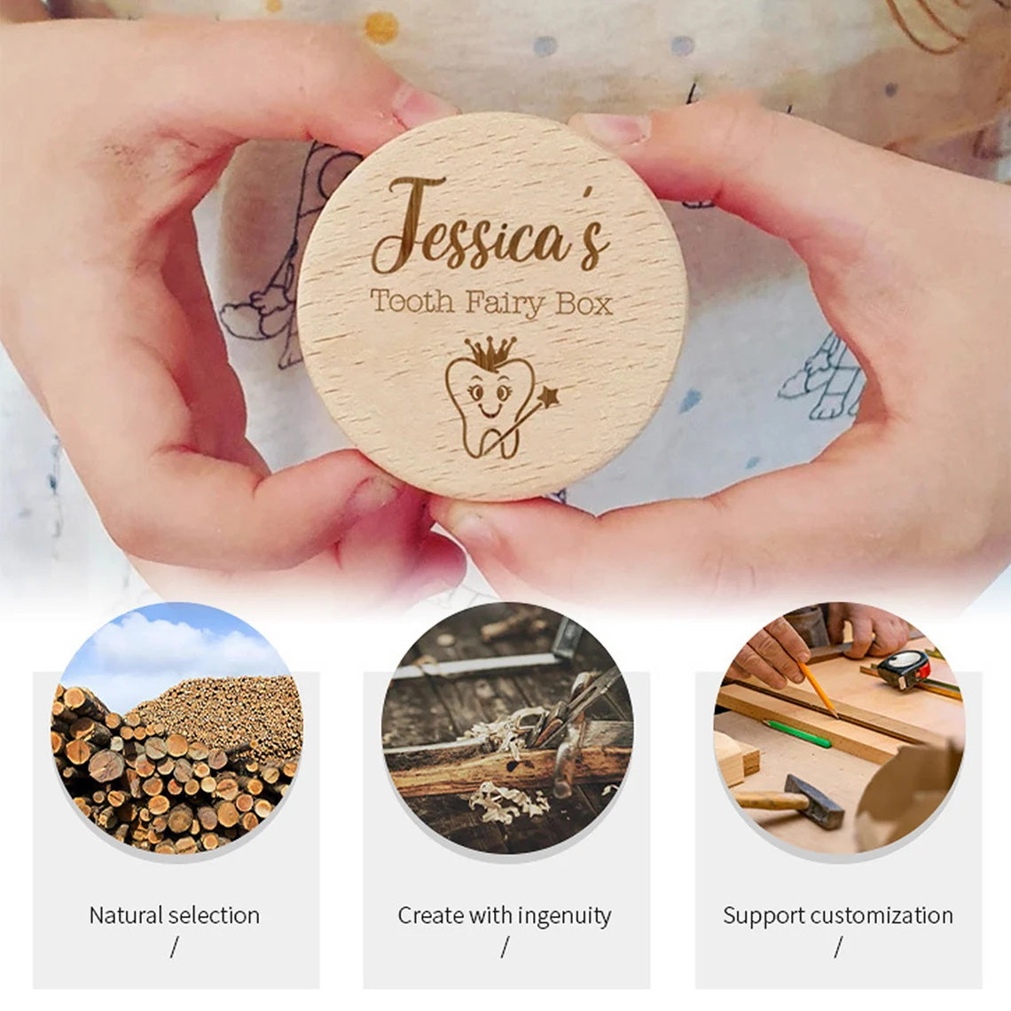 1 pcs Custom Wooden Baby Gift Tooth Fairy Box, Personalized First Birthday Gift, Engraved Keepsake Tooth Box for Baby, Tooth Holder, Keepsake Box