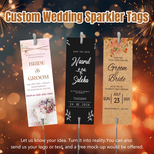 Custom 2×6" Wedding Sparkler Tags, Personalized Sparkler Sleeves with your text, Wedding/Party Decor, Wedding Firework Tags, Outdoor Event