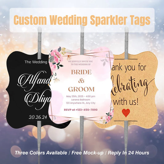 Custom 2"×3" Wedding Sparkler Tags, Unique Sparkler Sleeves, Wedding/Party/Gift Decor, Personalized Wedding Firework Tags with your design