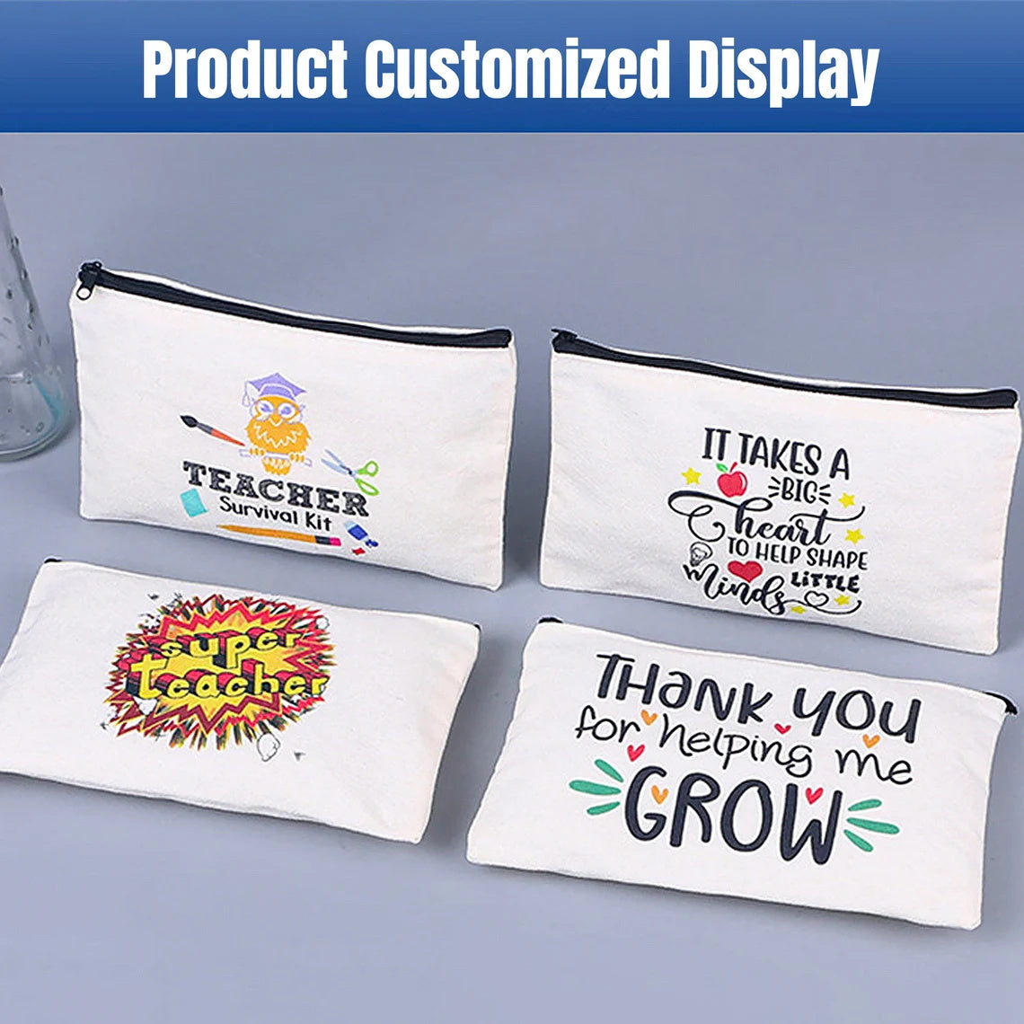 Personalized White Teacher Survival Kit Bags, End of Year Teacher Gift, Gift Favor for Teacher, Pencil Pouch, Custom School Bags with Name