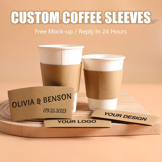 10-250pcs Personalized Disposable Kraft/White Coffee Sleeves, Favor gift for Wedding/Business/Coffee lover,Custom Coffee Sleeves with your design/text