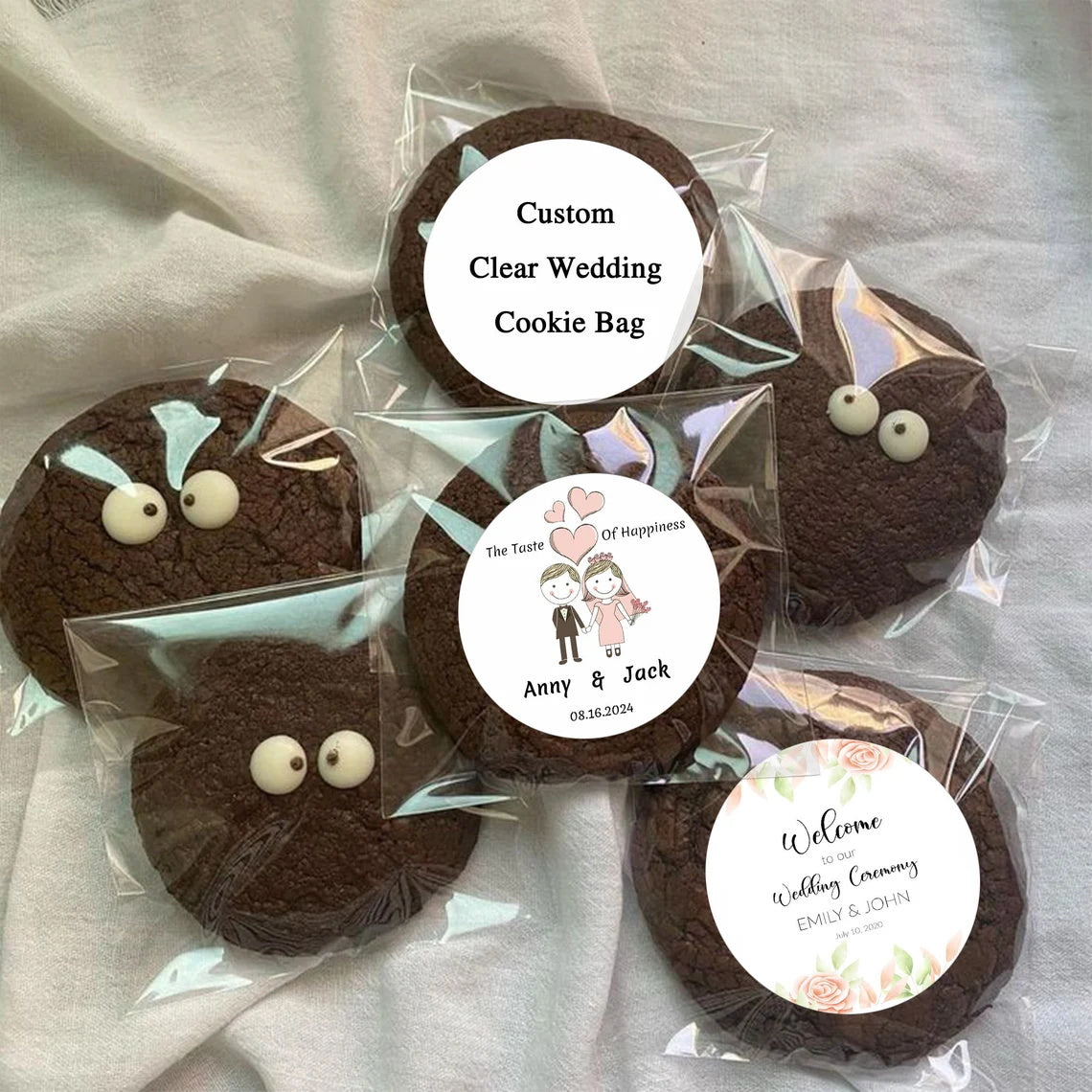 Custom Wedding Cookie Favor Bags and Stickers, Wedding Favor Stickers, Frosted Bags, Wedding/Party Reception Favors, DIY Wedding Favor