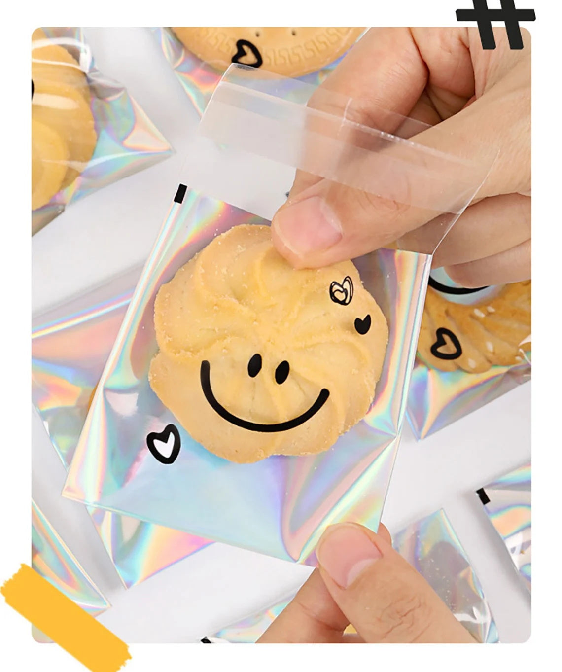 100pcs 7cm×7cm Rainbow Smiley Faces Cookie Bags, Gift Favors for Wedding/Party, DIY Wedding Favor, Packaging Bags for Snacks Bakery Candies