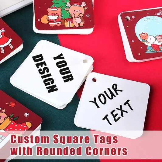 Custom 2.5"×2.5" Square Hang Tags with Round Corners (Thickness 500 GSM) Personalized Clothing/Business/Gift/Price tags, Fast shipping