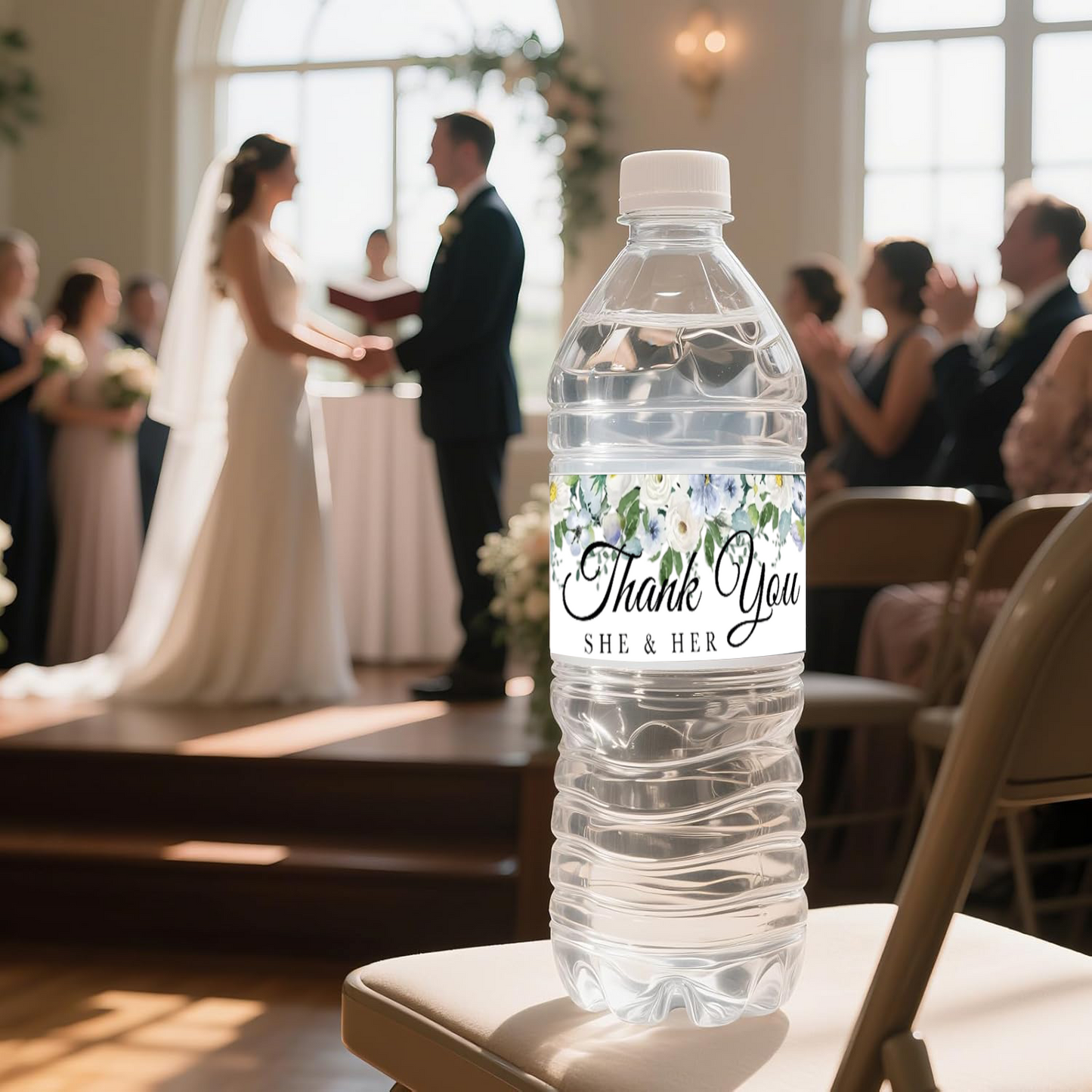 50Pcs Personalized Gold Foil Wedding Water Bottle Labels, Custom Metallic Foil Wedding Welcome Waterproof Sticker, Modern Water Bottle Wraps