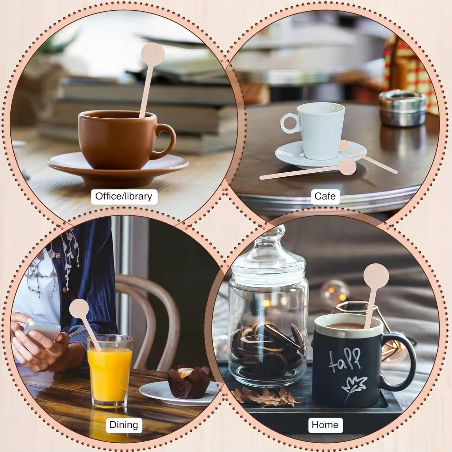 100-500 PCS Personalized Wooden Drink Stirrers, Custom Disposable Coffee Stir Sticks with Round Ends, Engraved Design Stirrers