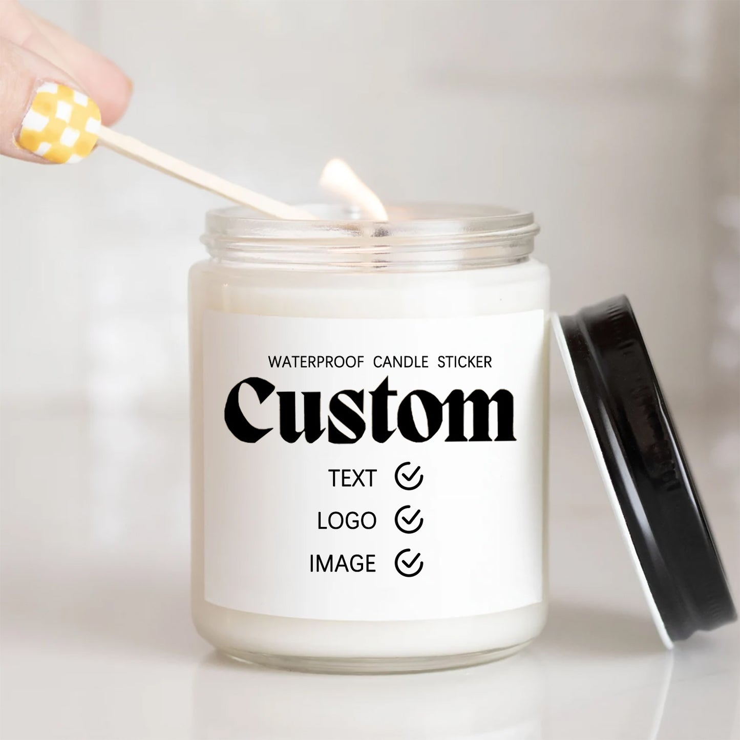 Custom 50pcs DIY Candle Stickers Templates, Square Personalized Label Stickers, Printable Logo Labels for Handmade Candle Use
