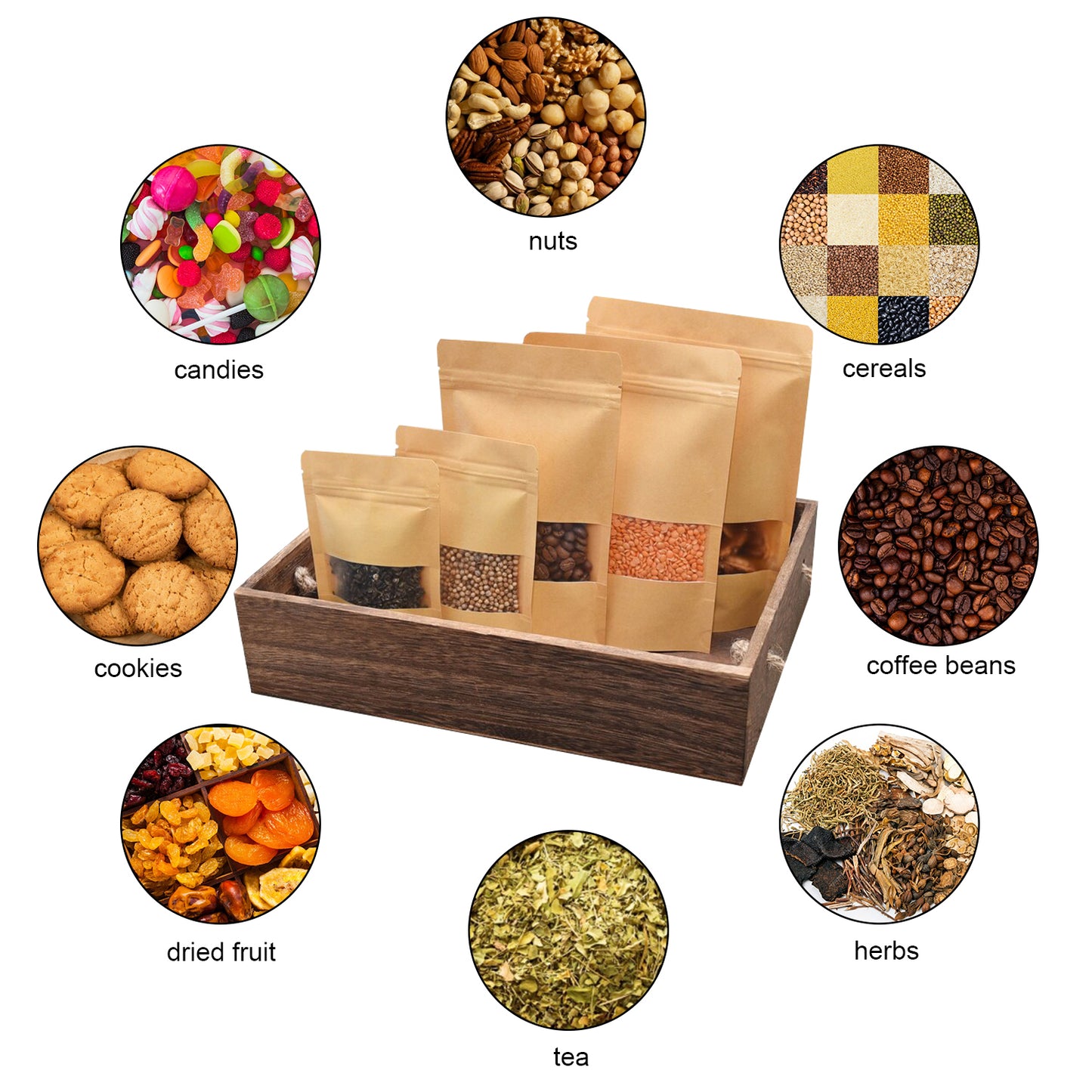 Custom Reusable Paper Bags with Window, Multi-Purpose Packaging Pouches, Resealable Candy Pockets, Personalized Kraft Bags