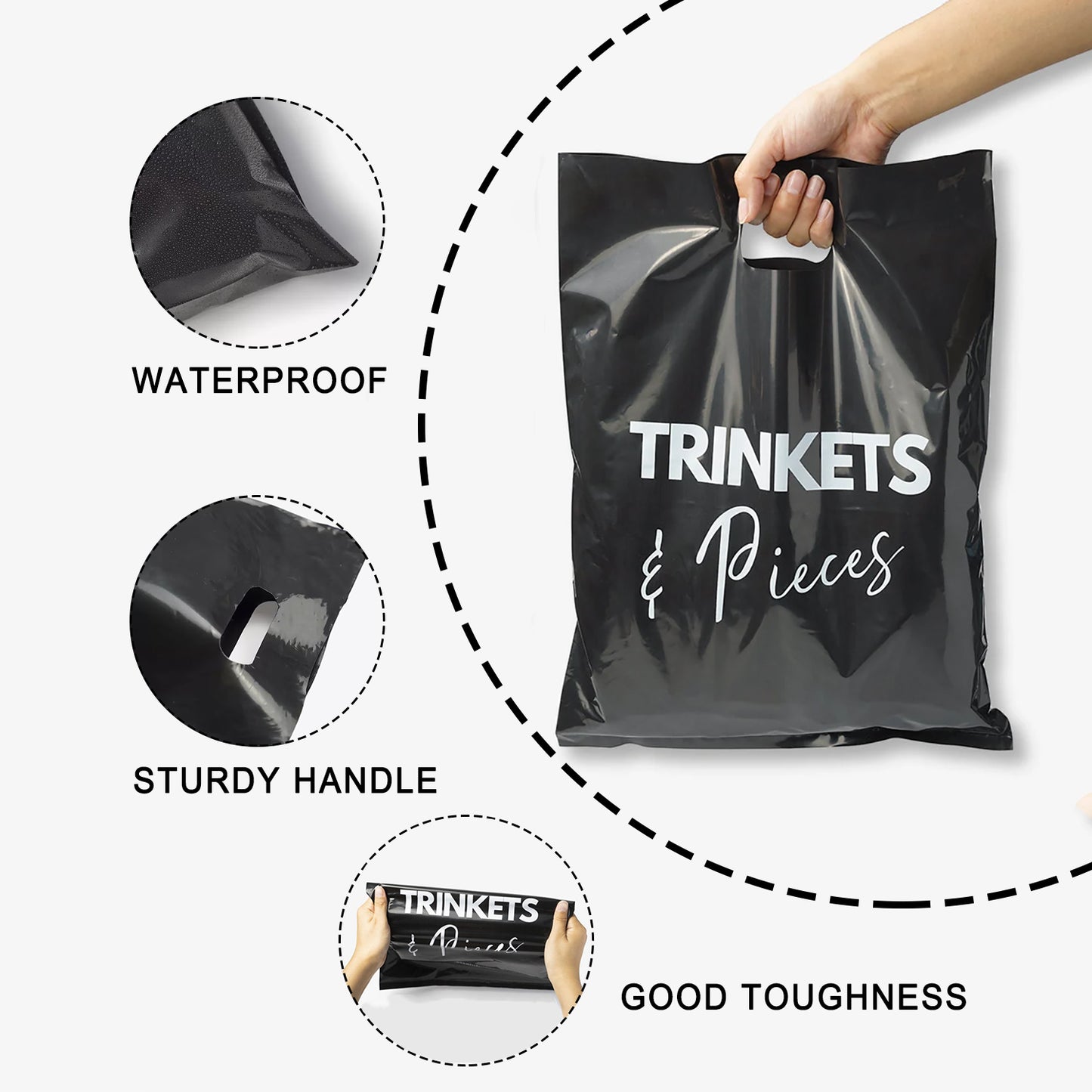 50pcs Custom Plastic Shopping Bags with Logo Personalized Gift Bags for Small Business Boutique Retail Trade Shows Events