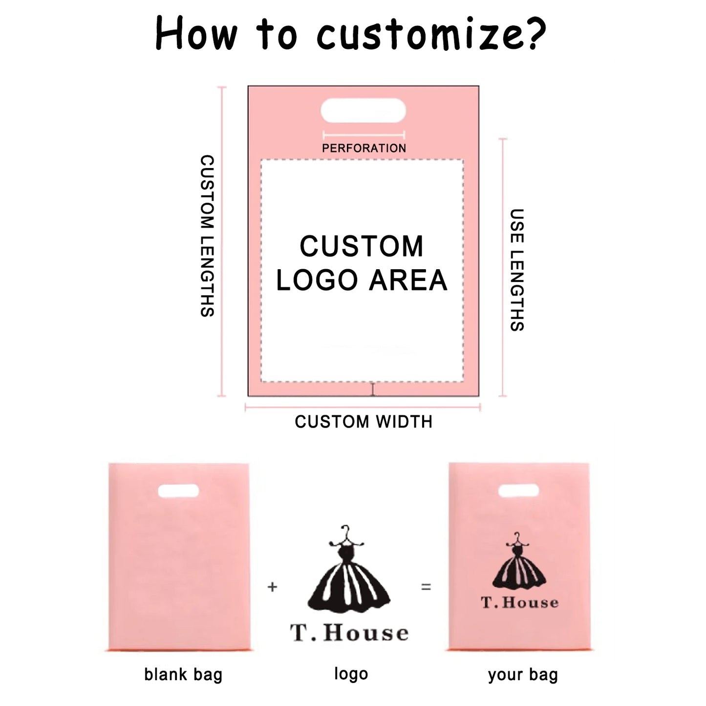 50pcs Custom Plastic Shopping Bags with Logo Personalized Gift Bags for Small Business Boutique Retail Trade Shows Events
