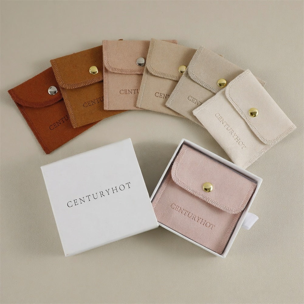 50 PCS Microfiber Jewelry Pouch with Gold Button, Personalized Logo Jewellery Travel Bag, Customize Multi-color Necklace Bracelet Packaging