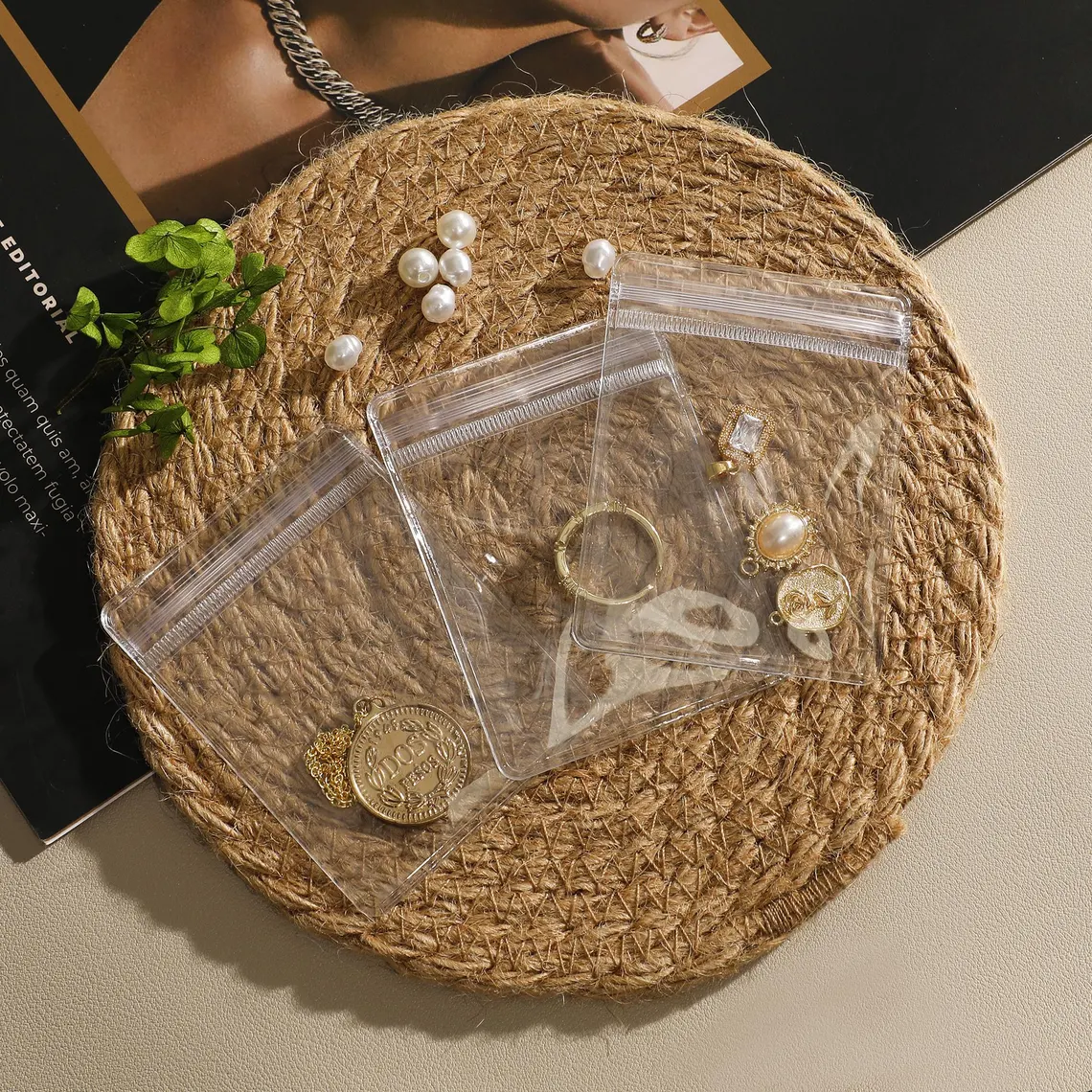 Custom Transparent Jewelry Pouch with Logo, Personalized Packaging Bags for Necklace Bracelet Ring, Ziplock Bag