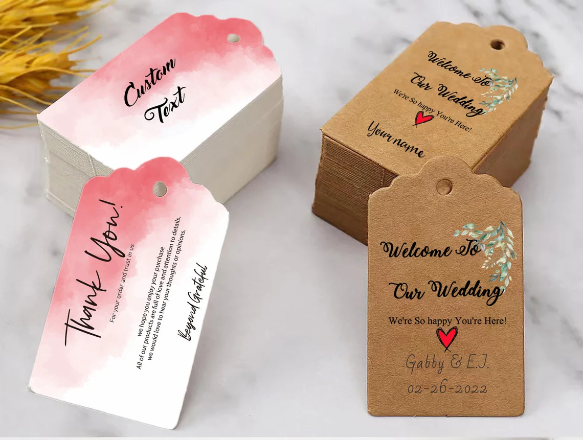 1.7*2.79''Two sides Customized Hang Tag with Jute,Personalized Logo Text Price Tag Kraft Paper Gift Tag for Jewelry Crafts Wedding Birthdays