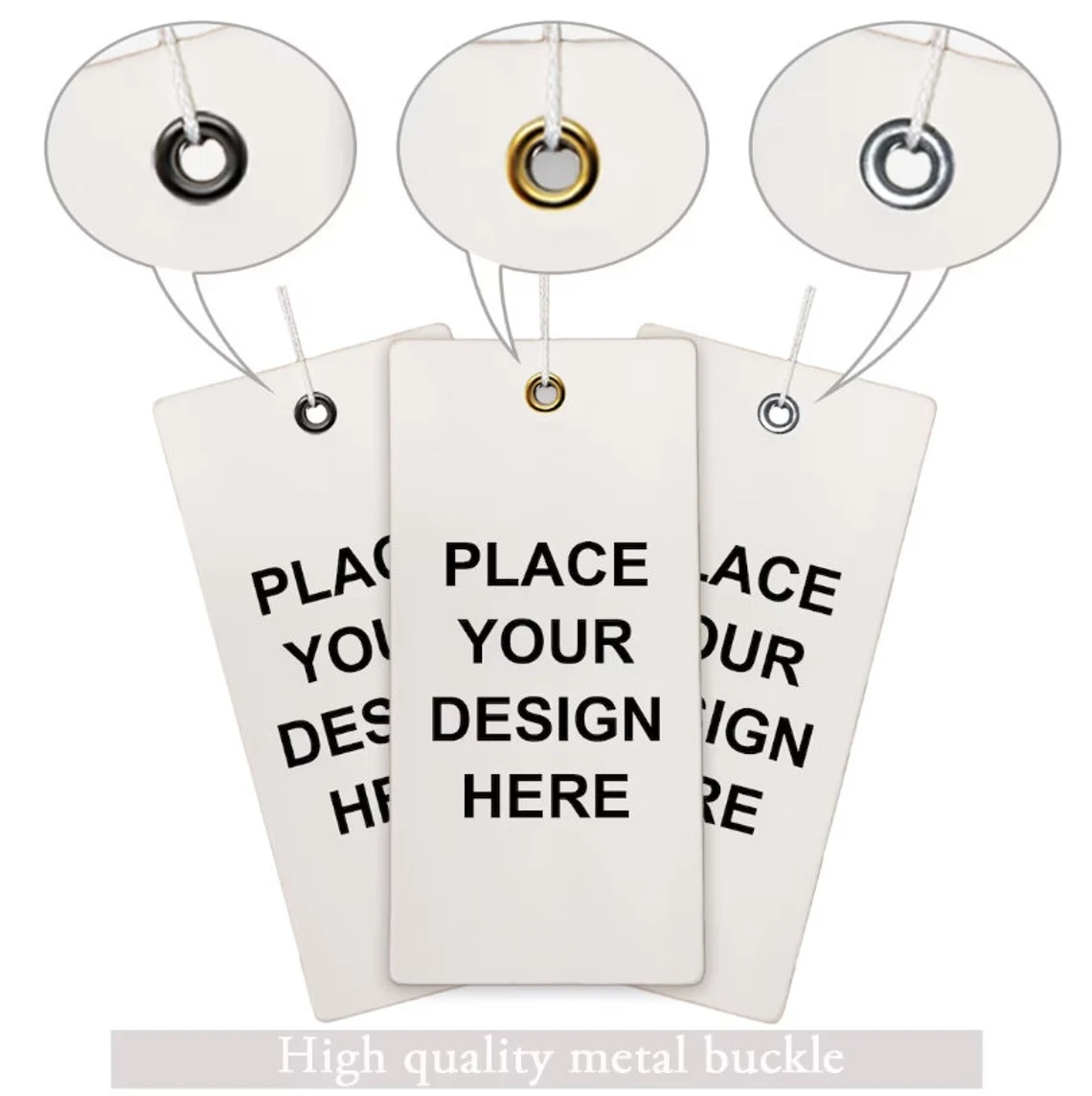 Custom High quality (Thickness 500 GSM) Heavy Duty Hang Tags with Strings, Personalized Clothing Eyelet Tags, Paper Cardstock Hang Tags