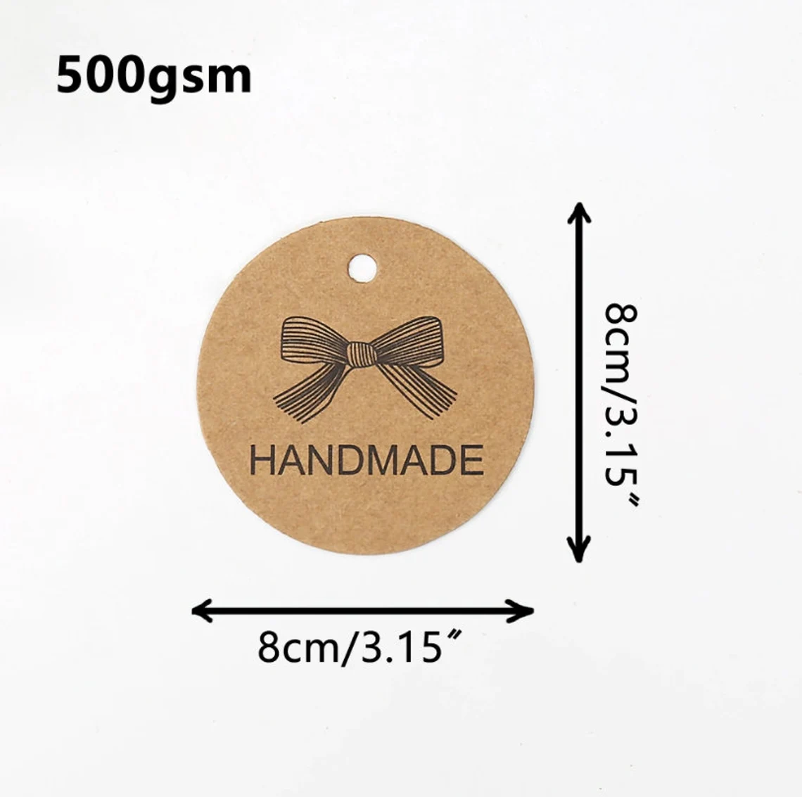 50-300pcs Personalized 8cm Circle Hang Tags (Thickness 500 GSM), White Round Tags with Your Logo, Double-side printing, Gift/Wedding/Business Tags