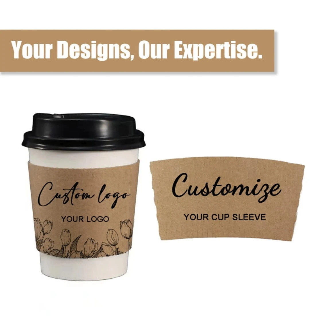 Personalized Kraft Coffee Sleeves, Custom Disposable cup sleeves with your logo/text, Wrap Gift For Coffee lover/Baby shower/Wedding /Party