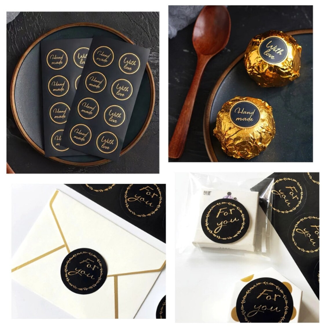 Custom Gold Metallic Stickers, Black Background Gold Foil Vinyl Sticker, Your Logo and Design Label, Product /Bussiness/ Wedding/ Gift Label