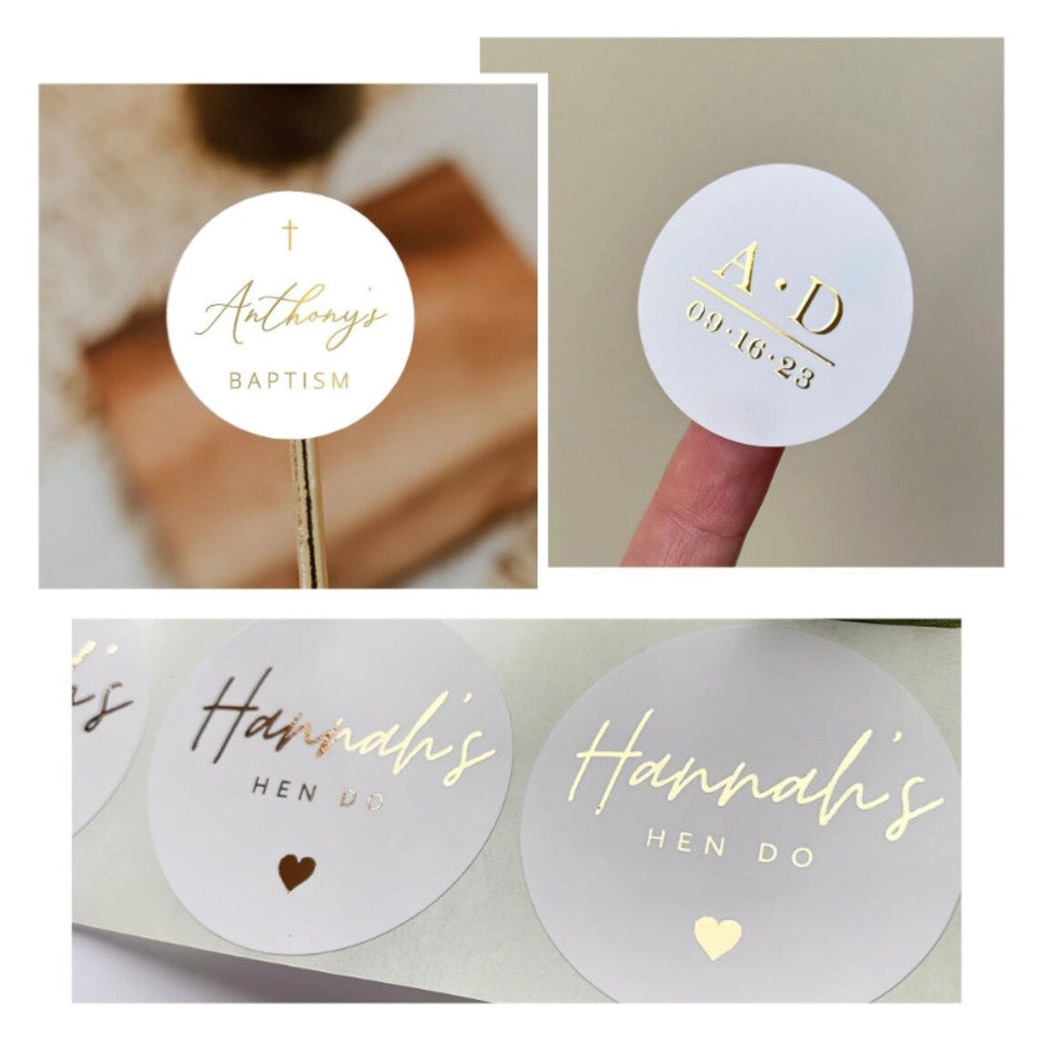 Custom Round White Background Gold Foil Stickers, Shiny Gold Sticker Labels, High Qualtity, Wedding/Party/Birthday/Bussiness Favor Labels