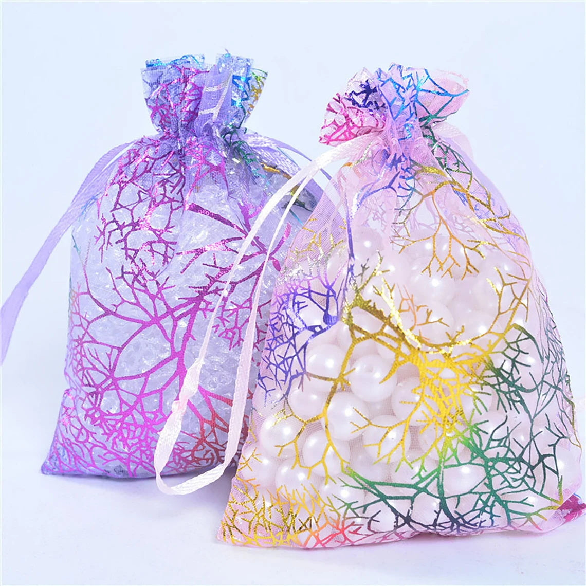 100 Organza Drawstring Bags, Wedding Favor Bags, Party Gift Bags, Jewelry Pouch Drawstring Bags, 4 Designs, 3 Sizes