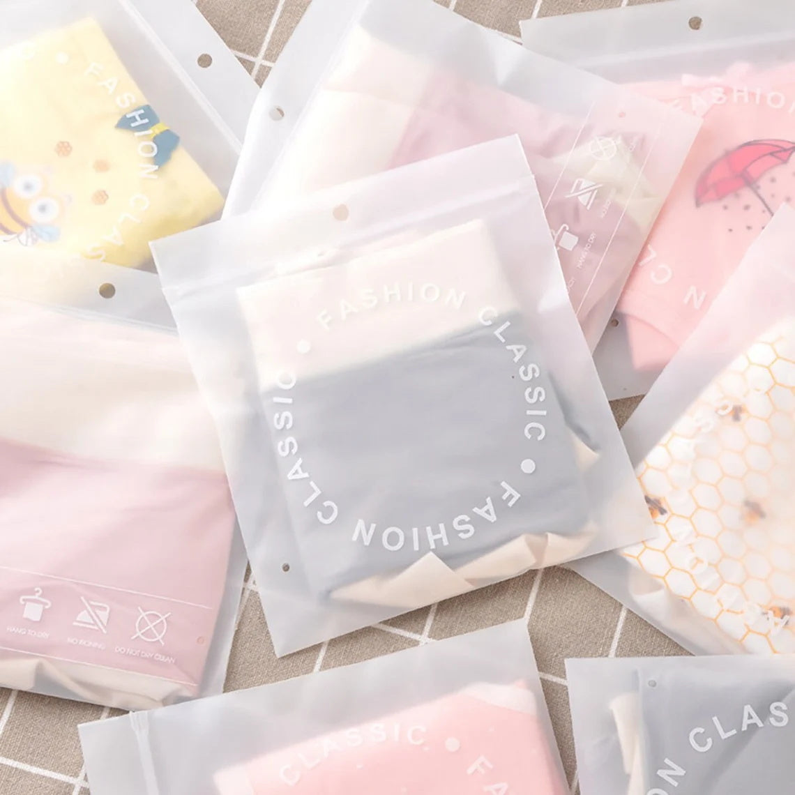 Custom Frost Sealable Bags, Garment Bags, Shopping Bags 5.5x6 Inch, perfect packing bags for your clothes, underwears, socks, and other small items.