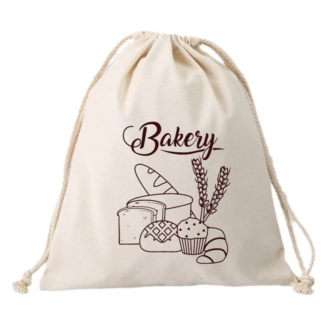 5-50pcs Personalized Beige 100% Linen Bread Bag with Drawstring, Reusable Bread Storage Bag, Custom Bread Bag for Homemade Bread, Kitchen/Lunch Bags