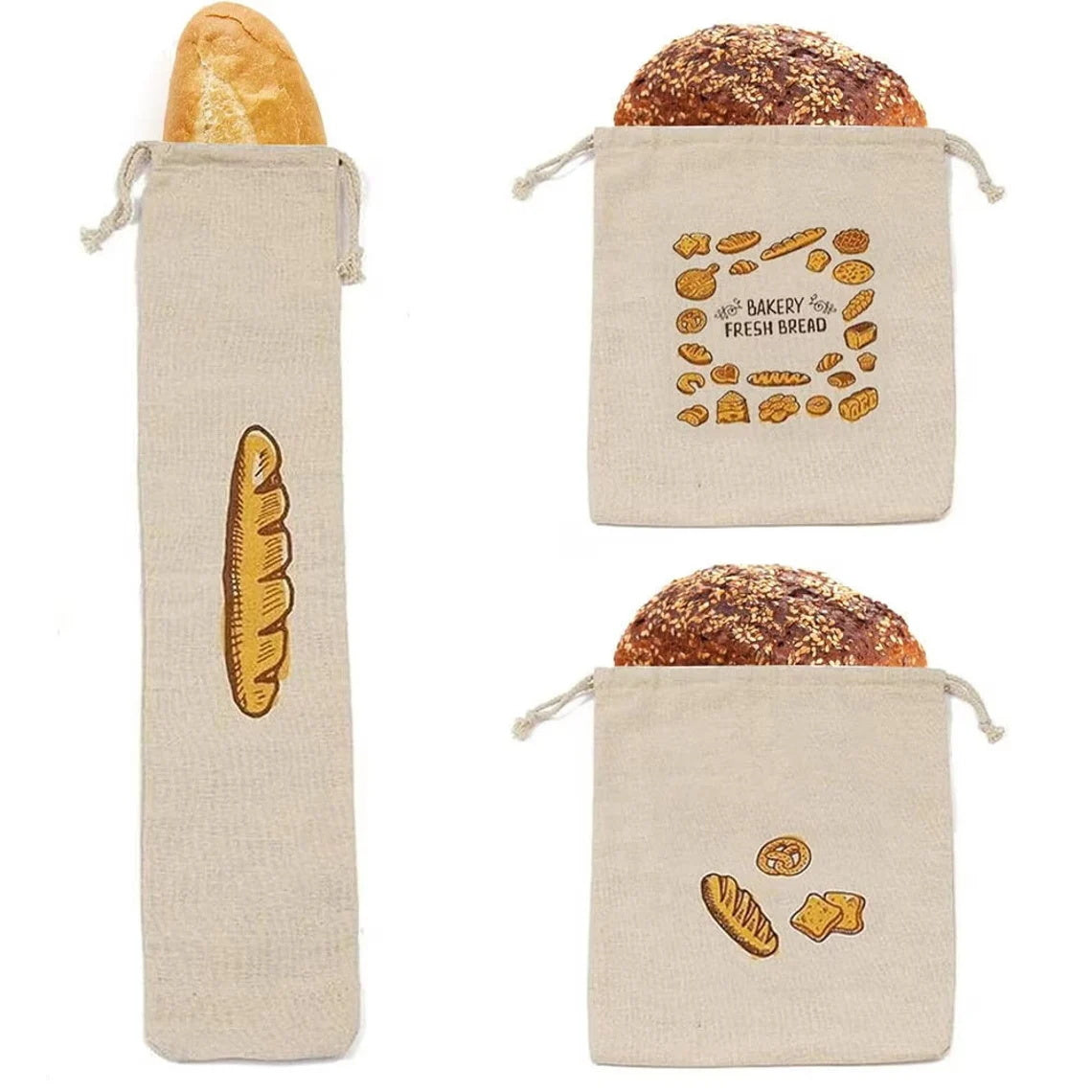 5-50pcs Personalized Beige 100% Linen Bread Bag with Drawstring, Reusable Bread Storage Bag, Custom Bread Bag for Homemade Bread, Kitchen/Lunch Bags