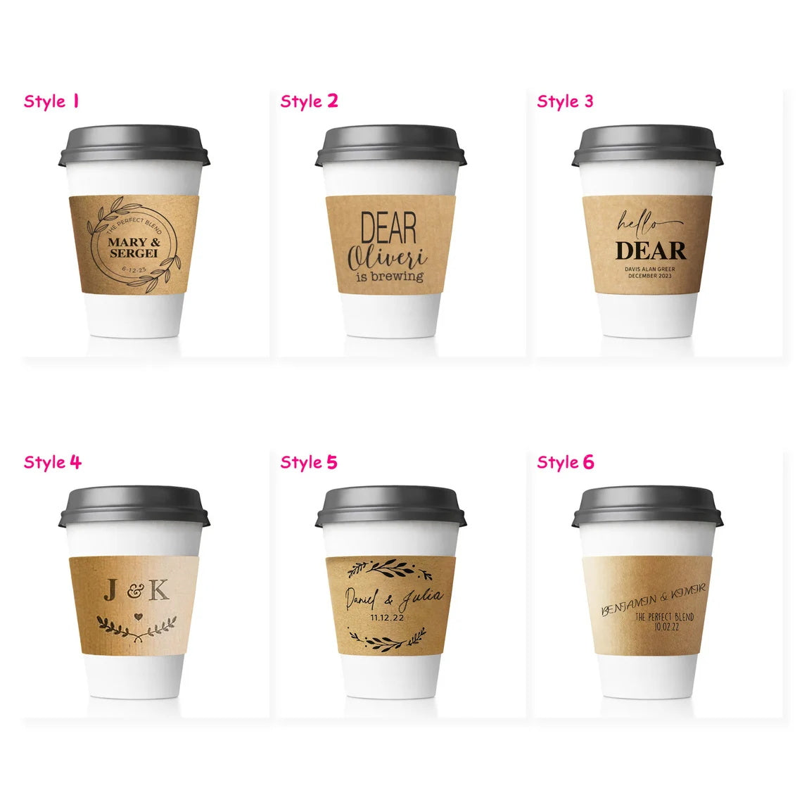 10-250pcs Personalized Disposable Kraft/White Coffee Sleeves, Favor gift for Wedding/Business/Coffee lover,Custom Coffee Sleeves with your design/text