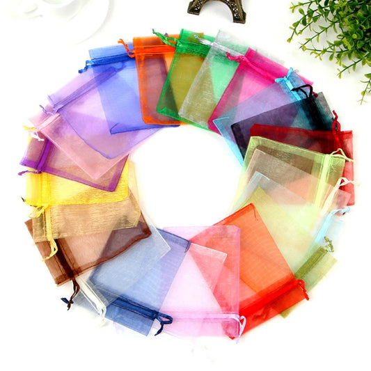 100 pcs Sheer Drawstring Organza Bags, Wedding Favor Bag Party Gift Bags Candy Bag, Drawstring Jewelry Pouch
