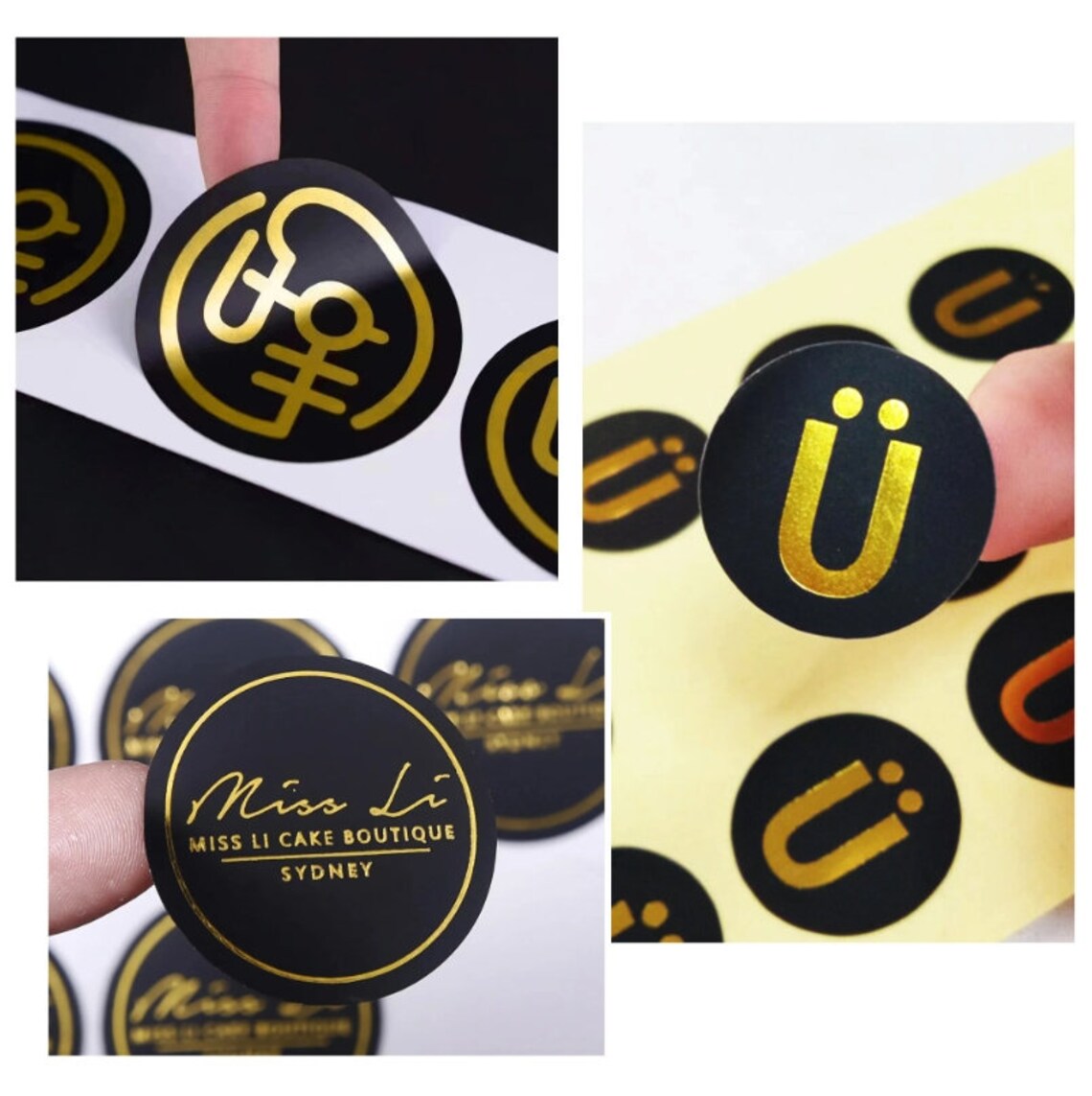 Custom Gold Metallic Stickers, Black Background Gold Foil Vinyl Sticker, Your Logo and Design Label, Product /Bussiness/ Wedding/ Gift Label