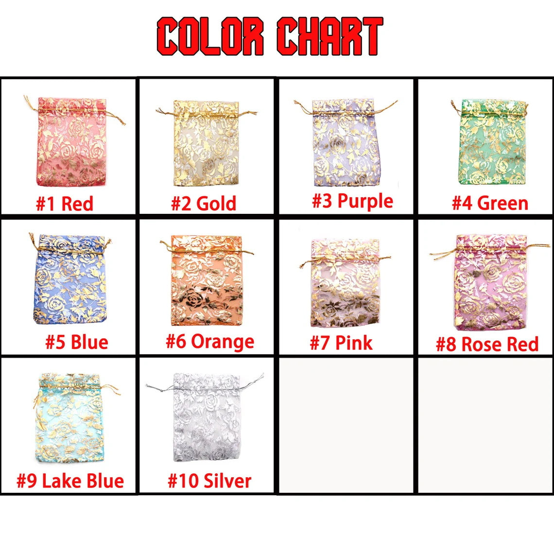 100 pcs Gold Rose Organza Bags, Wedding Favor Bag with Drawstring, Jewelry Pouch Party Gift Bag Candy Bag