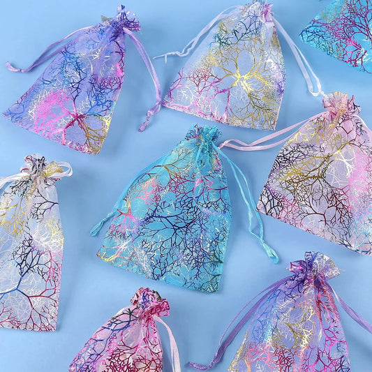 100 Organza Drawstring Bags, Wedding Favor Bags, Party Gift Bags, Jewelry Pouch Drawstring Bags, 4 Designs, 3 Sizes