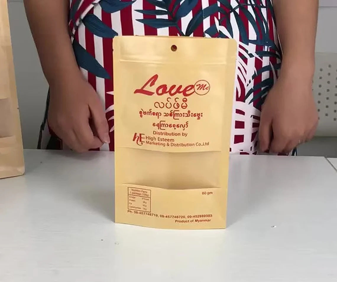 50 pcs Custom Kraft Pouches With Logo, Personalized Resealable Stand Up Bags with Window for Wedding Favor, Coffee Bag, Multiple Usage