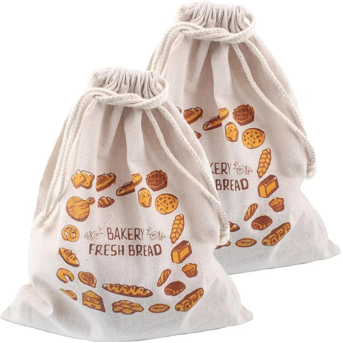 5-50pcs Personalized Beige 100% Linen Bread Bag with Drawstring, Reusable Bread Storage Bag, Custom Bread Bag for Homemade Bread, Kitchen/Lunch Bags