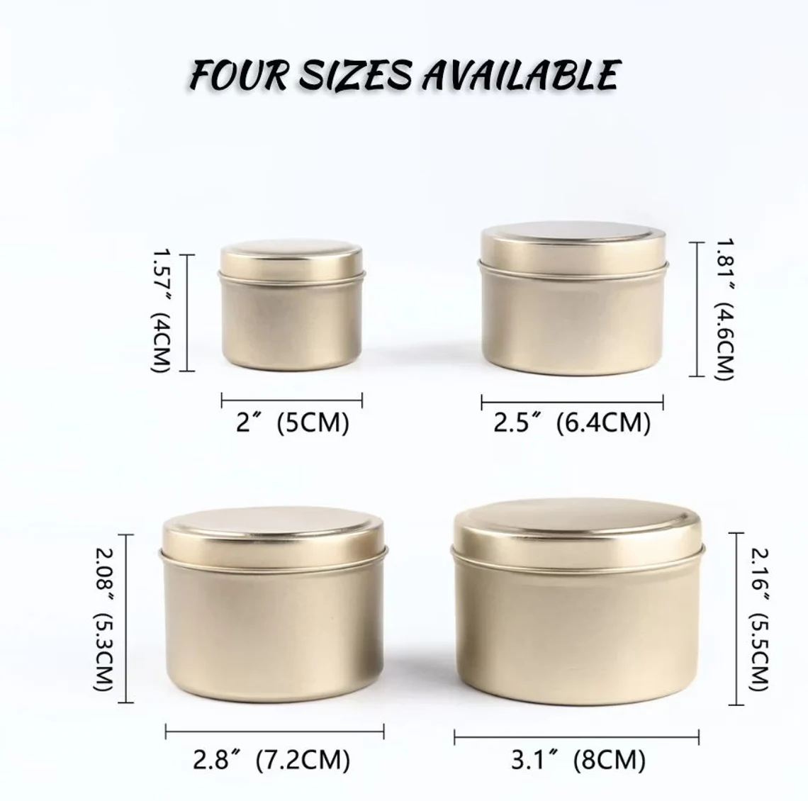 Personalized Set of 5 Matte Round Tinplate Tins, Candle Container/Candy Party Favors, Empty Containers with Editable Lids,Custom your Design