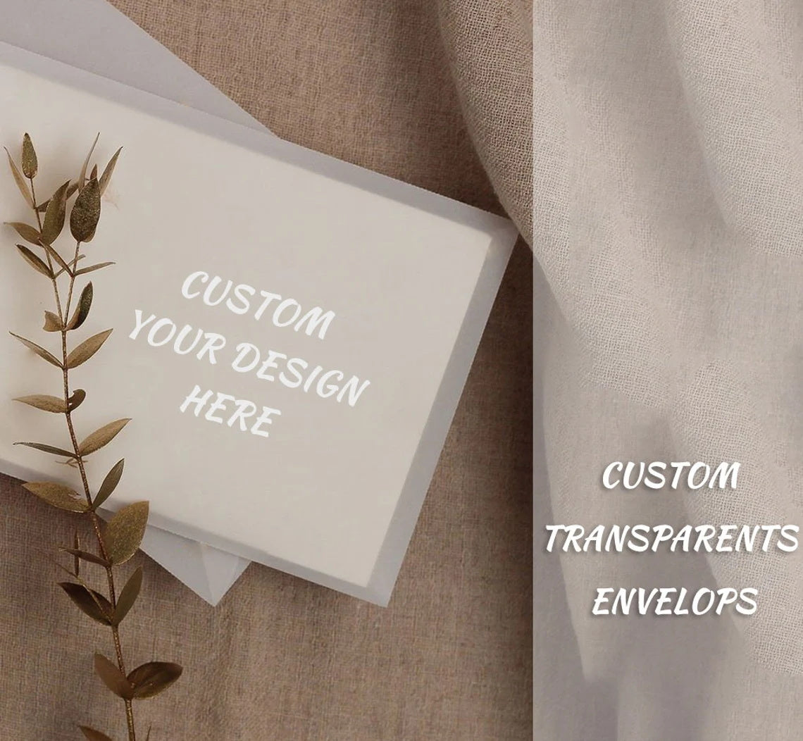 Personalized Transparents Envelopes with your design, Clear printed envelopes for Birthday/Gift Wrapping, Wedding invitation Envelopes